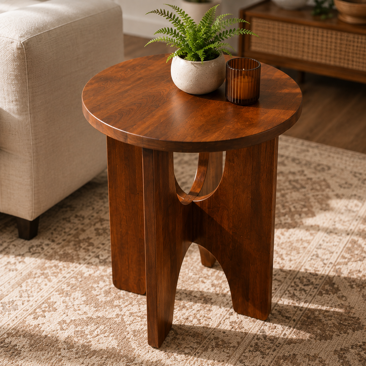 Round Solid Wood Side Table