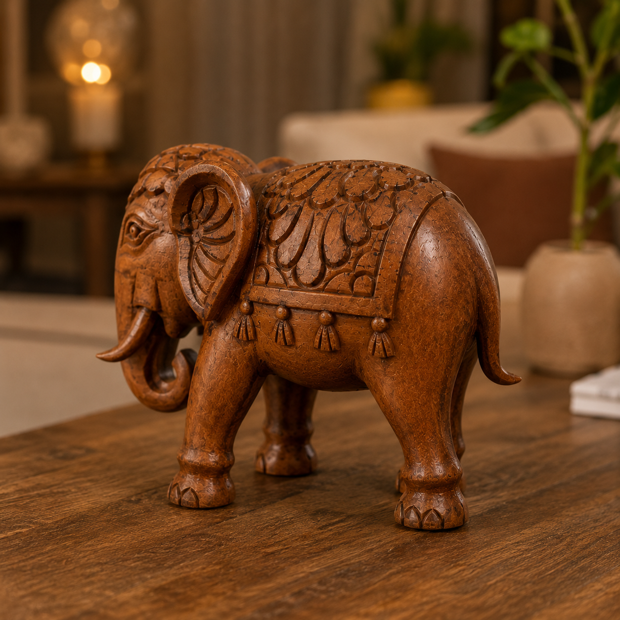 Symbol of Prosperity – Handcrafted Wooden Elephant | Walnut Finish