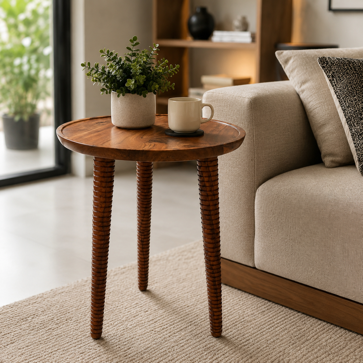Carved-Leg Foldable Side Table