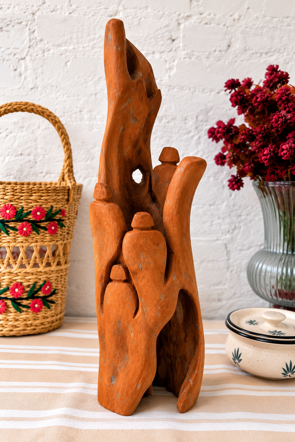 Handcrafted Abstract Wooden Family Sculpture