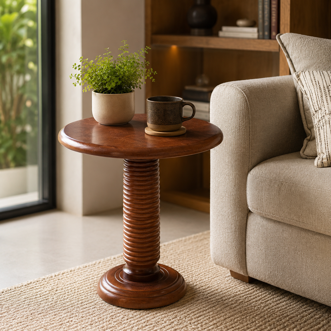 Pedestal Foldable Wooden Side Table