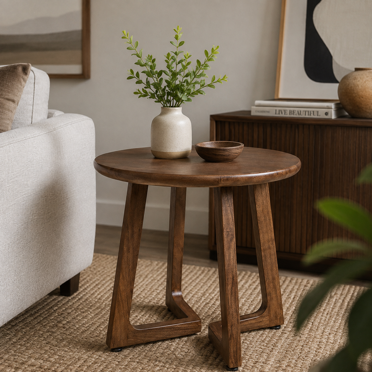 Elegant Round Foldable Wooden Side Table