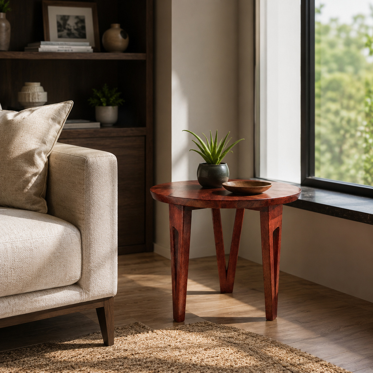 Rustic Brown Foldable Wooden Side Table