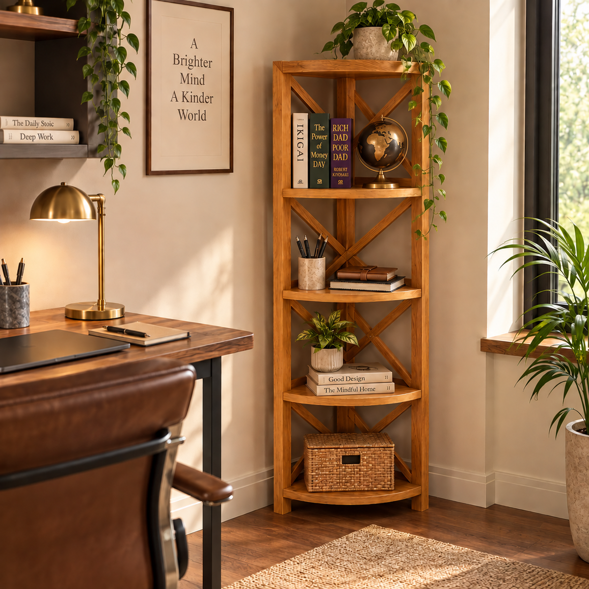 Aster Corner Solid Wood Display Shelf