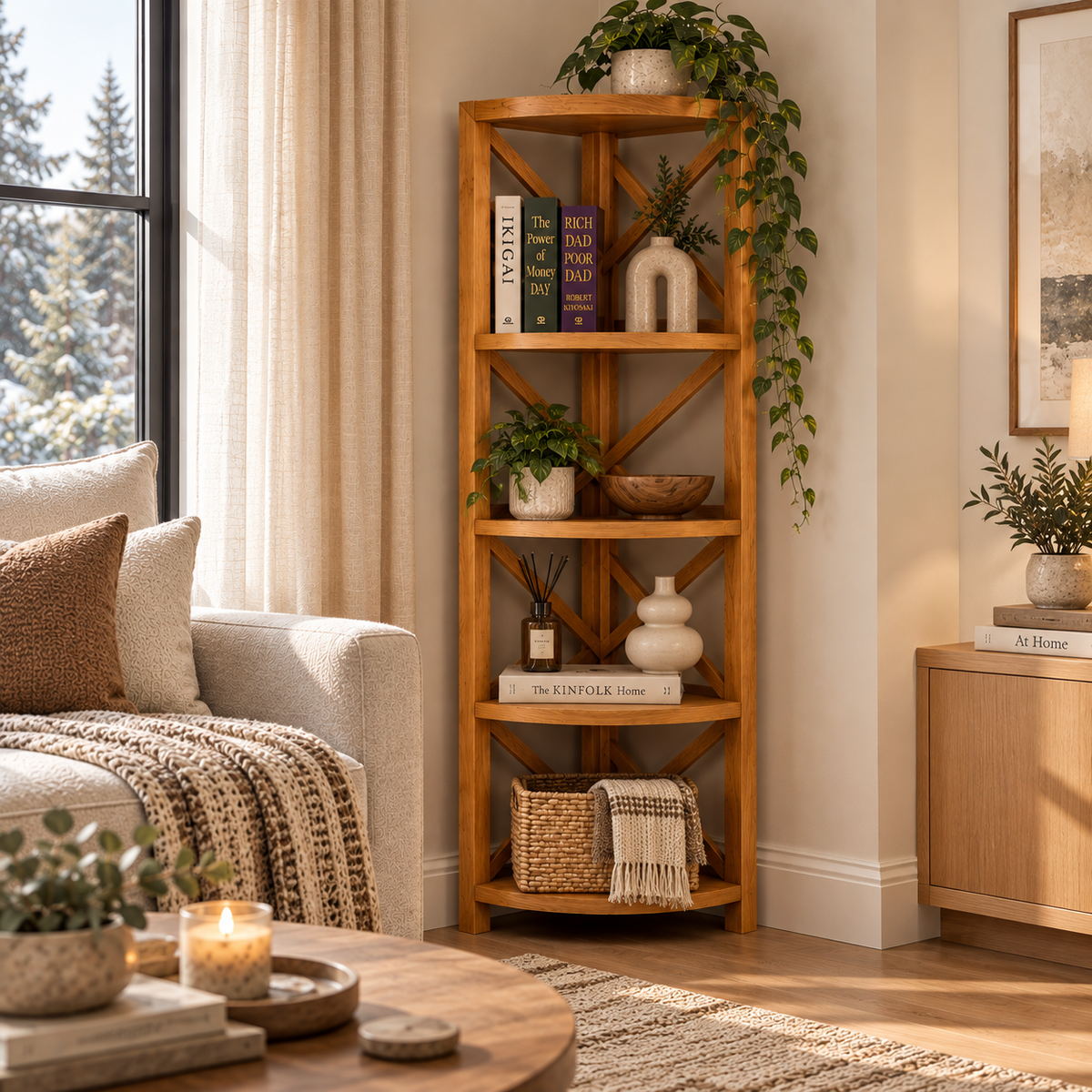 Aster Corner Solid Wood Display Shelf