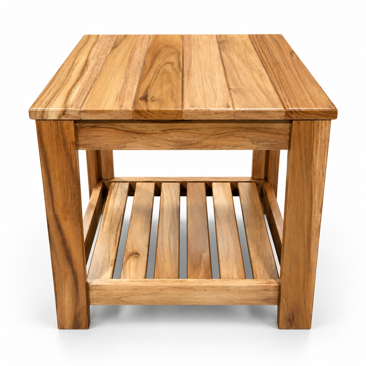 Handcrafted Solid Wood Table with Slatted Shelf