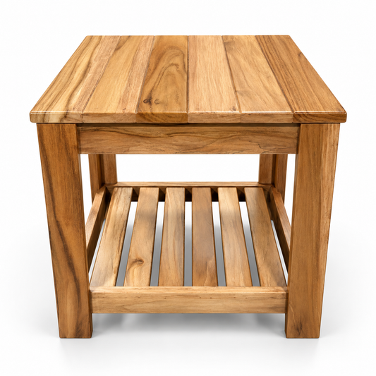 Handcrafted Solid Wood Table with Slatted Shelf