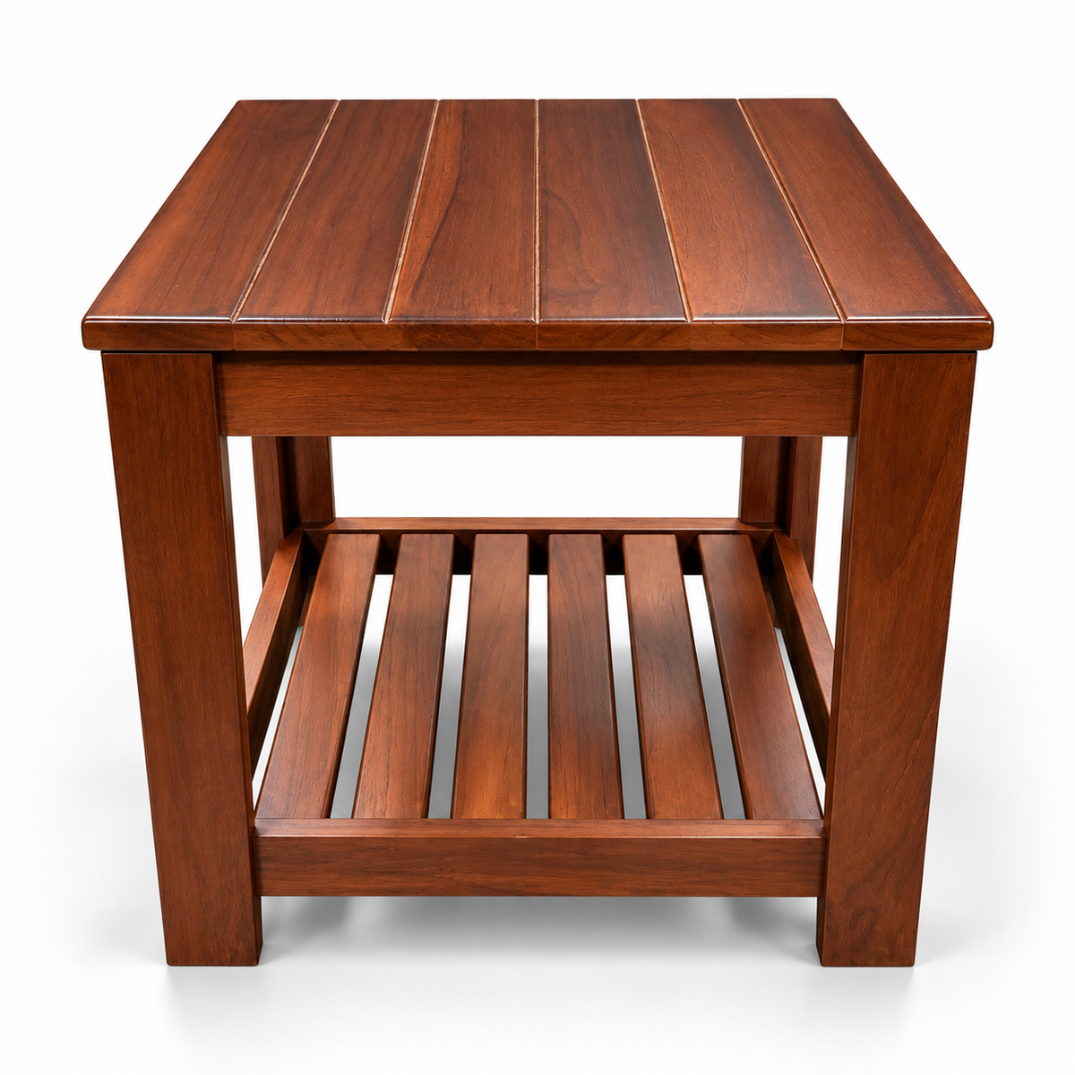 Handcrafted Solid Wood Table with Slatted Shelf