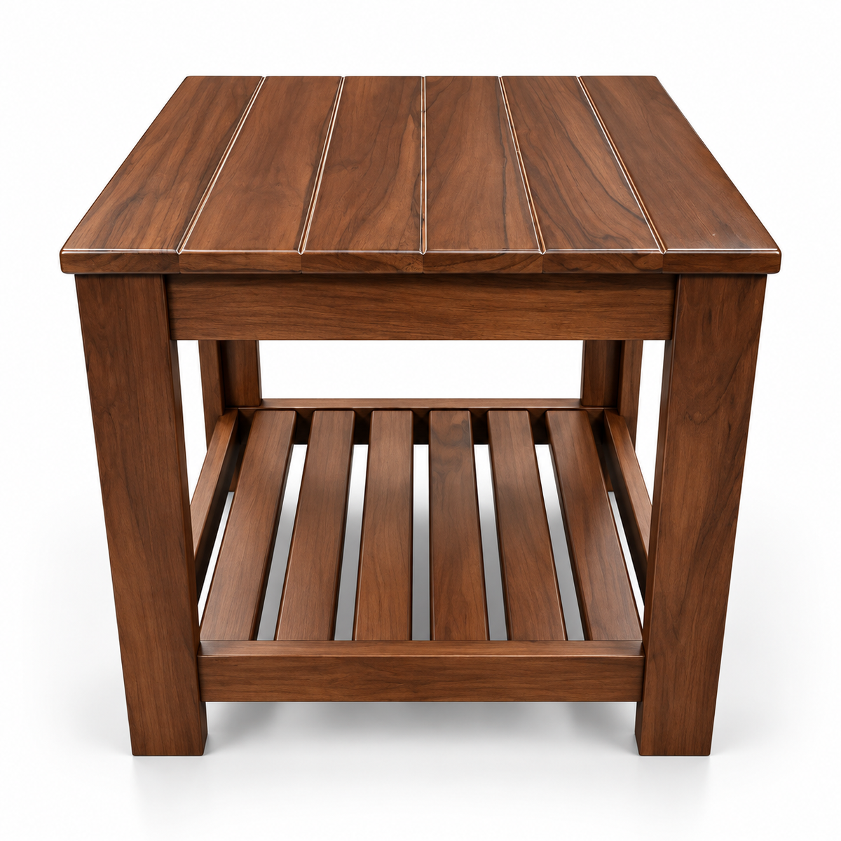 Handcrafted Solid Wood Table with Slatted Shelf