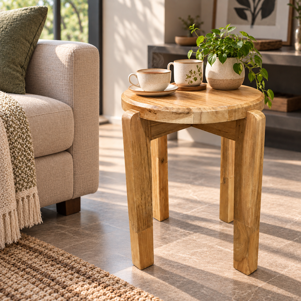 Handcrafted Solid Wood Accent Stool