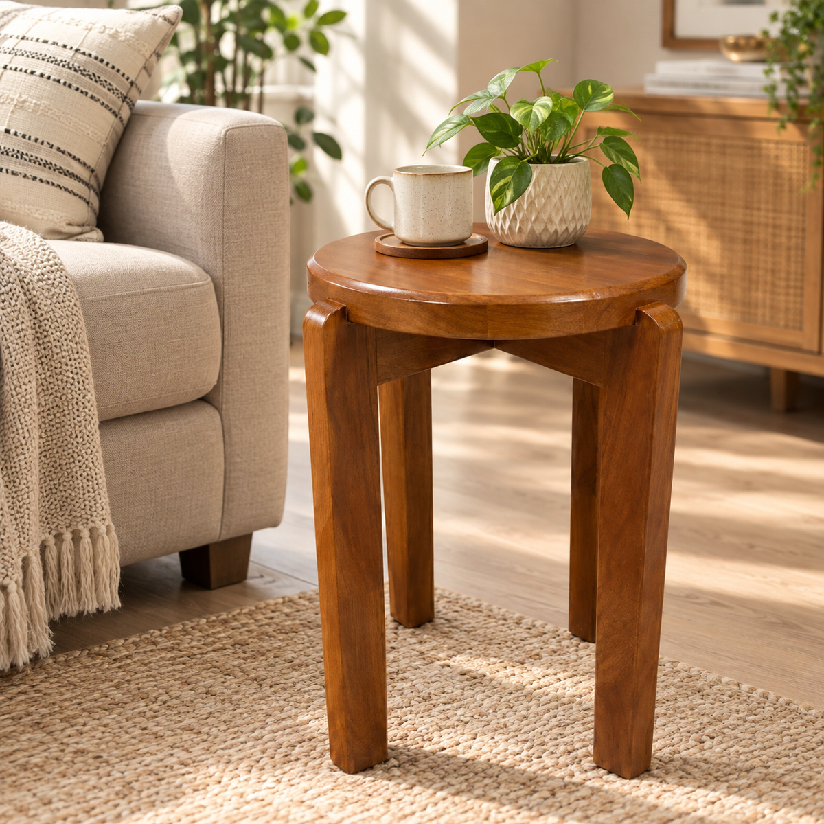 Handcrafted Solid Wood Accent Stool