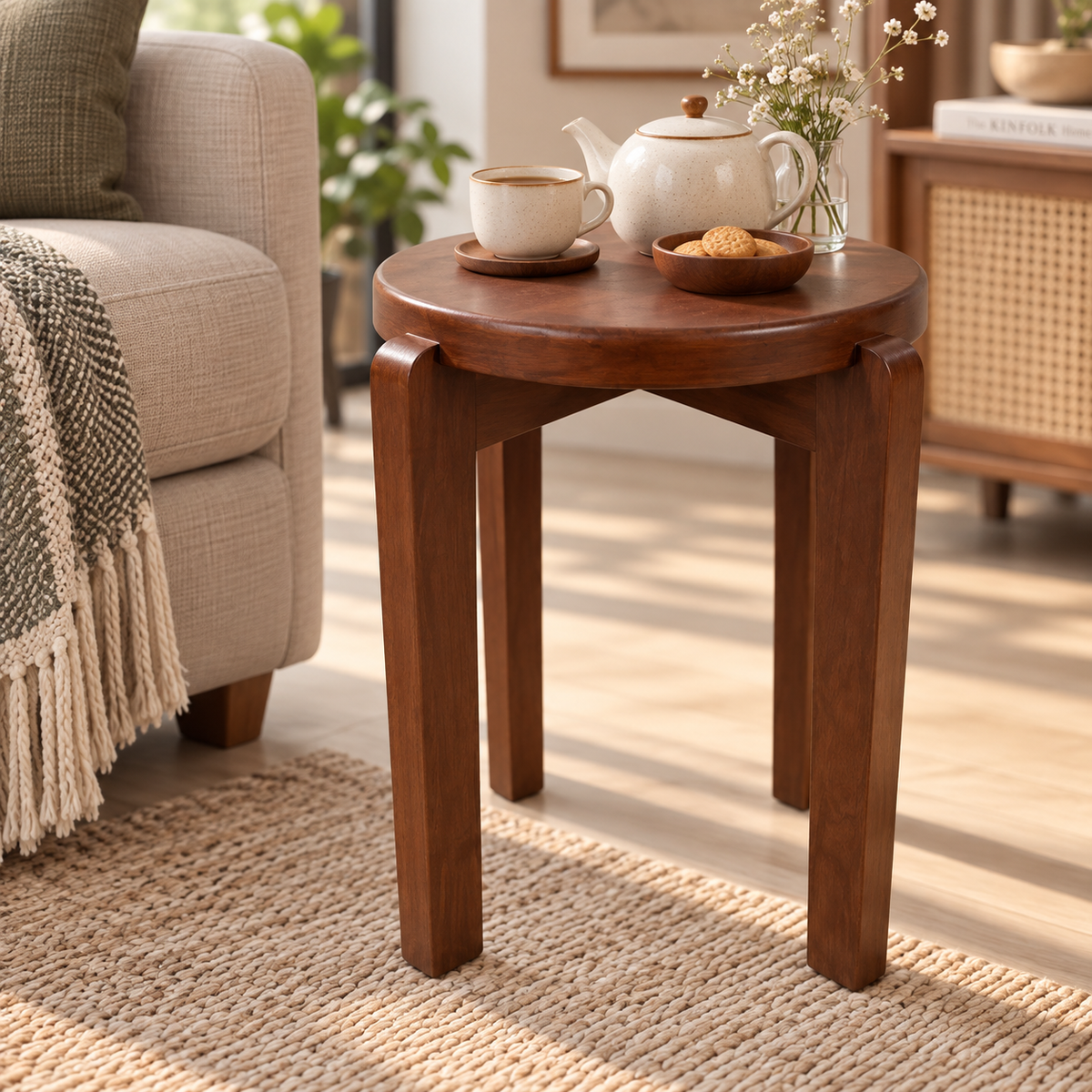 Handcrafted Solid Wood Accent Stool