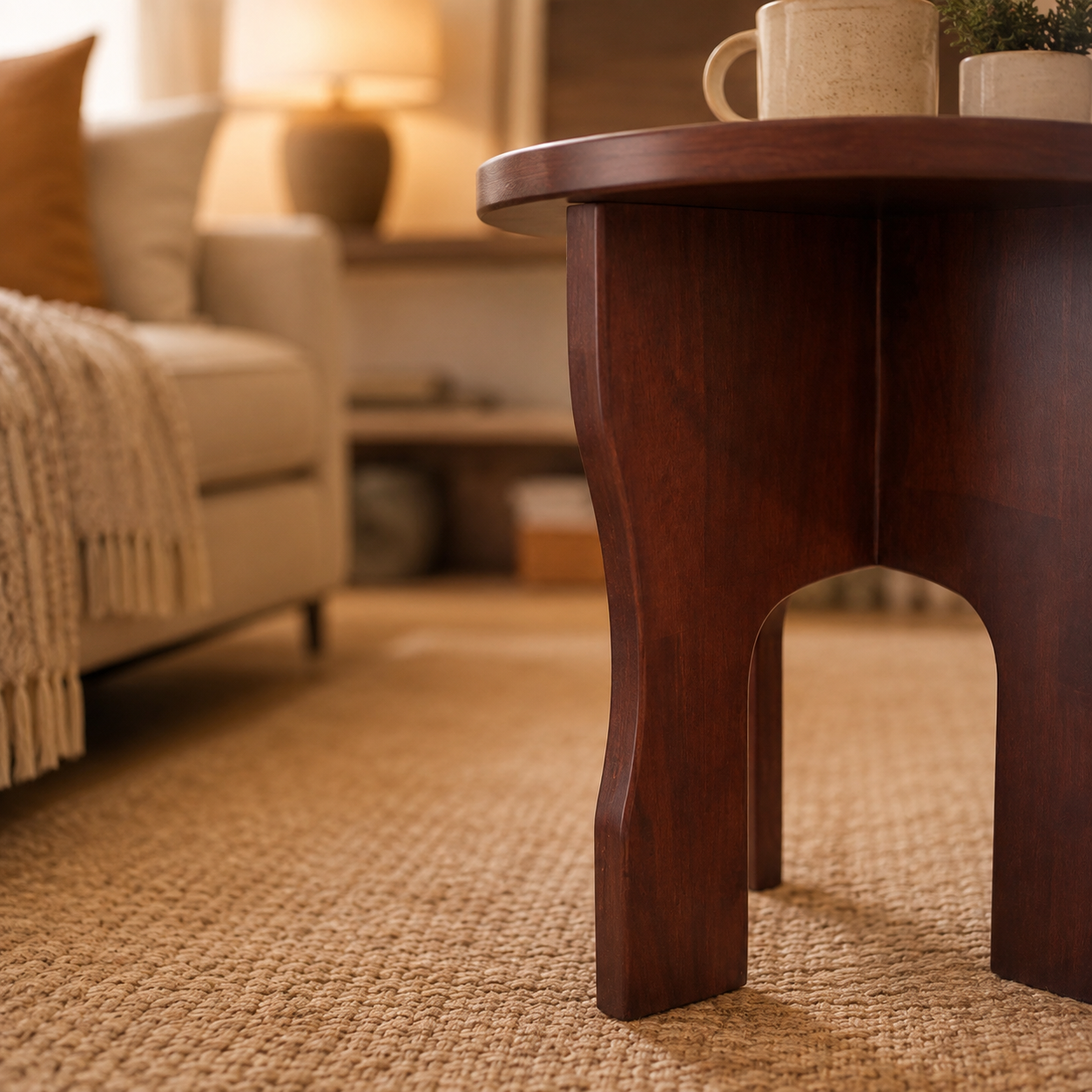 Arc Pedestal Round Wooden Side Table