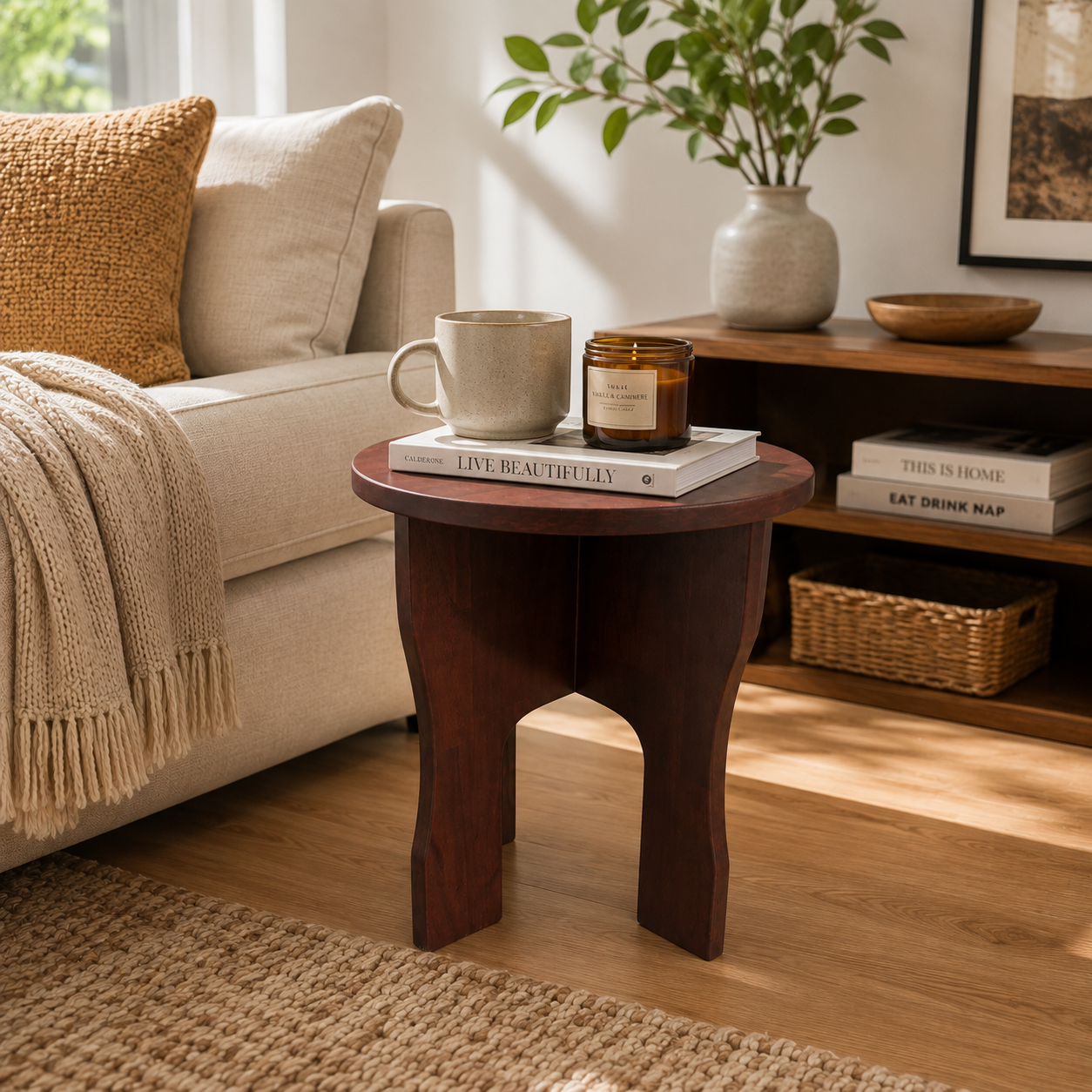 Arc Pedestal Round Wooden Side Table
