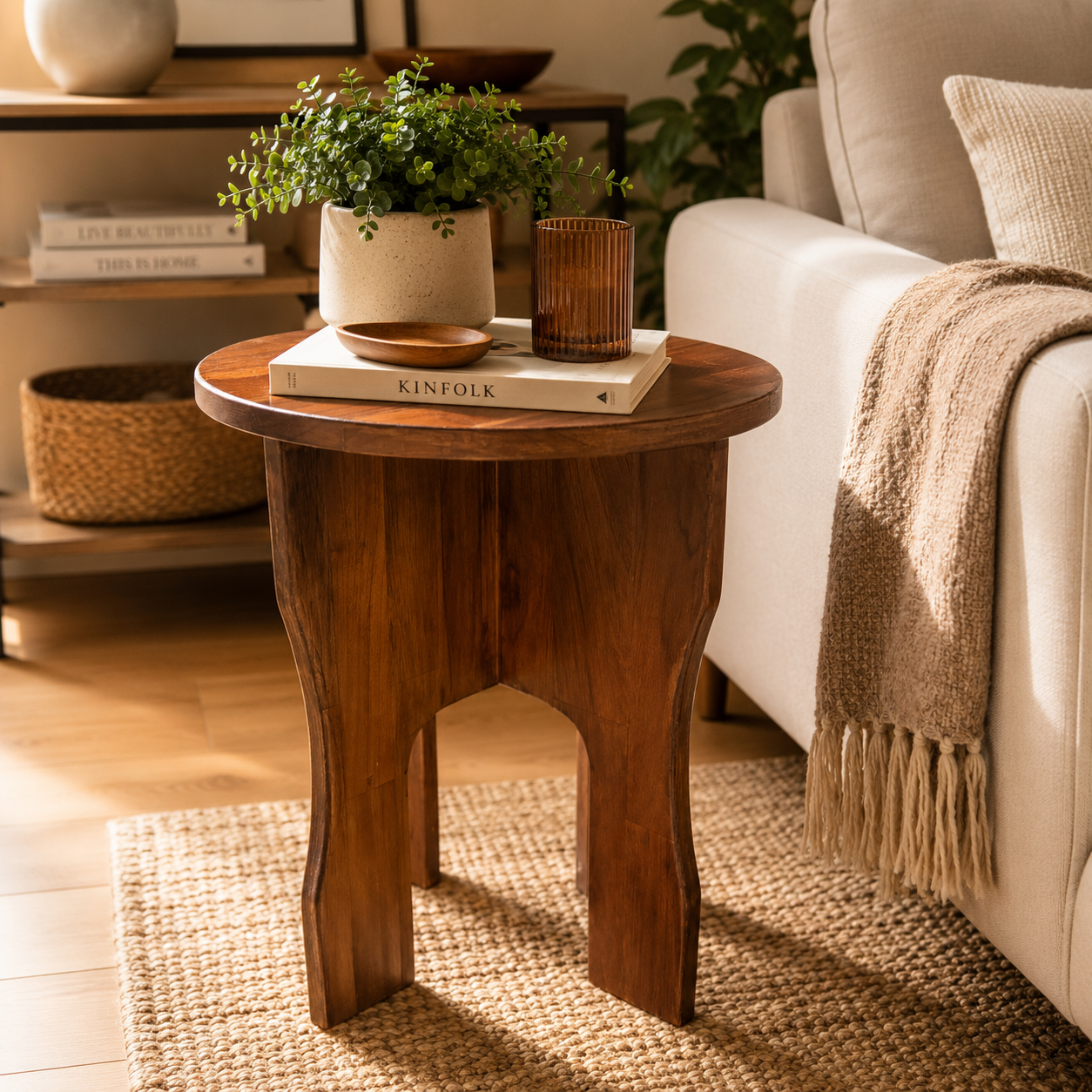 Arc Pedestal Round Wooden Side Table