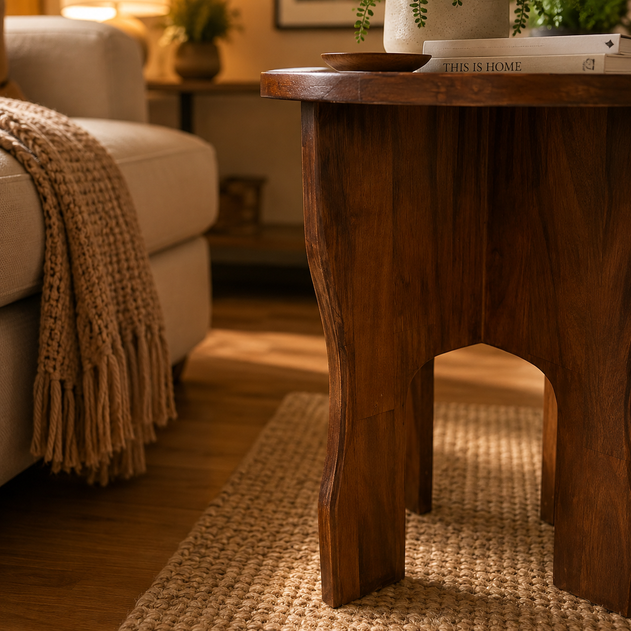 Arc Pedestal Round Wooden Side Table
