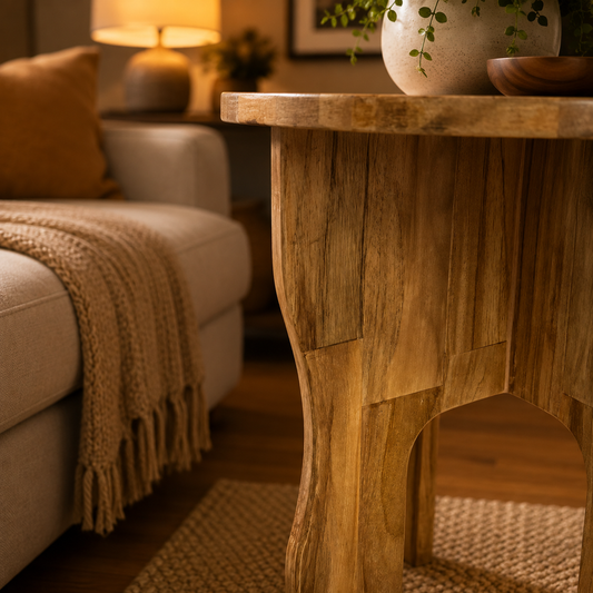 Arc Pedestal Round Wooden Side Table