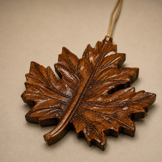 Handcrafted Wooden Car Hanging – Maple Leaf | Walnut Finish
