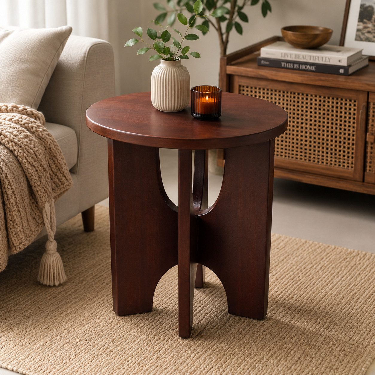 Round Solid Wood Side Table
