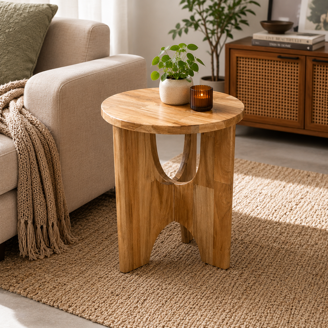 Round Solid Wood Side Table