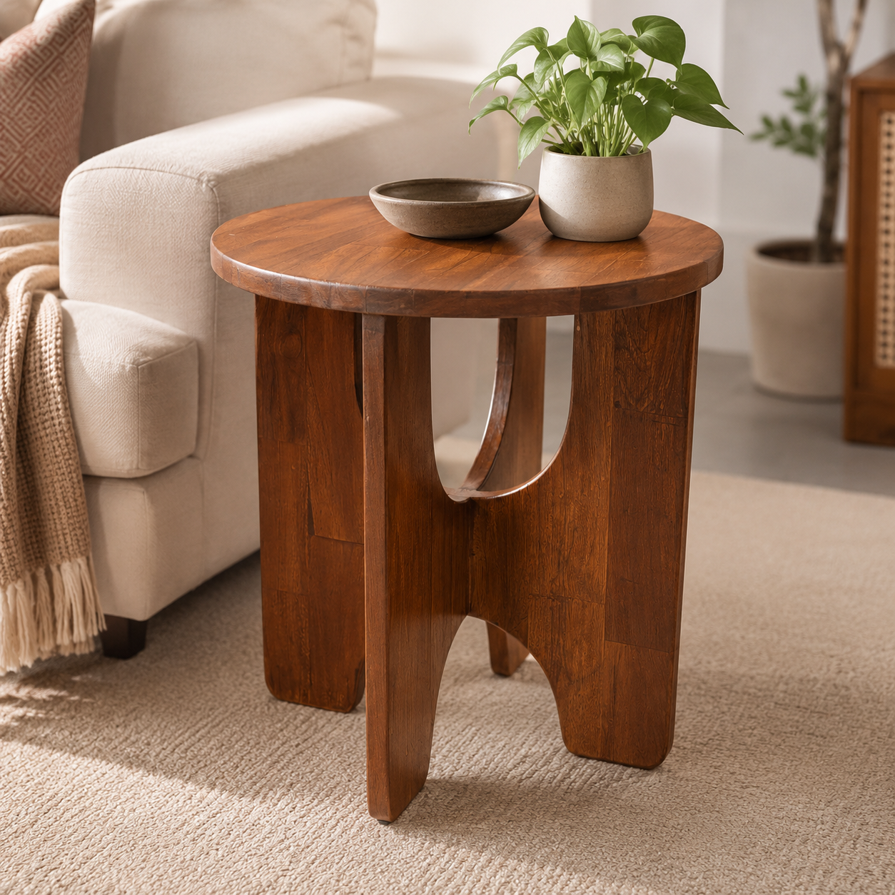 Round Solid Wood Side Table
